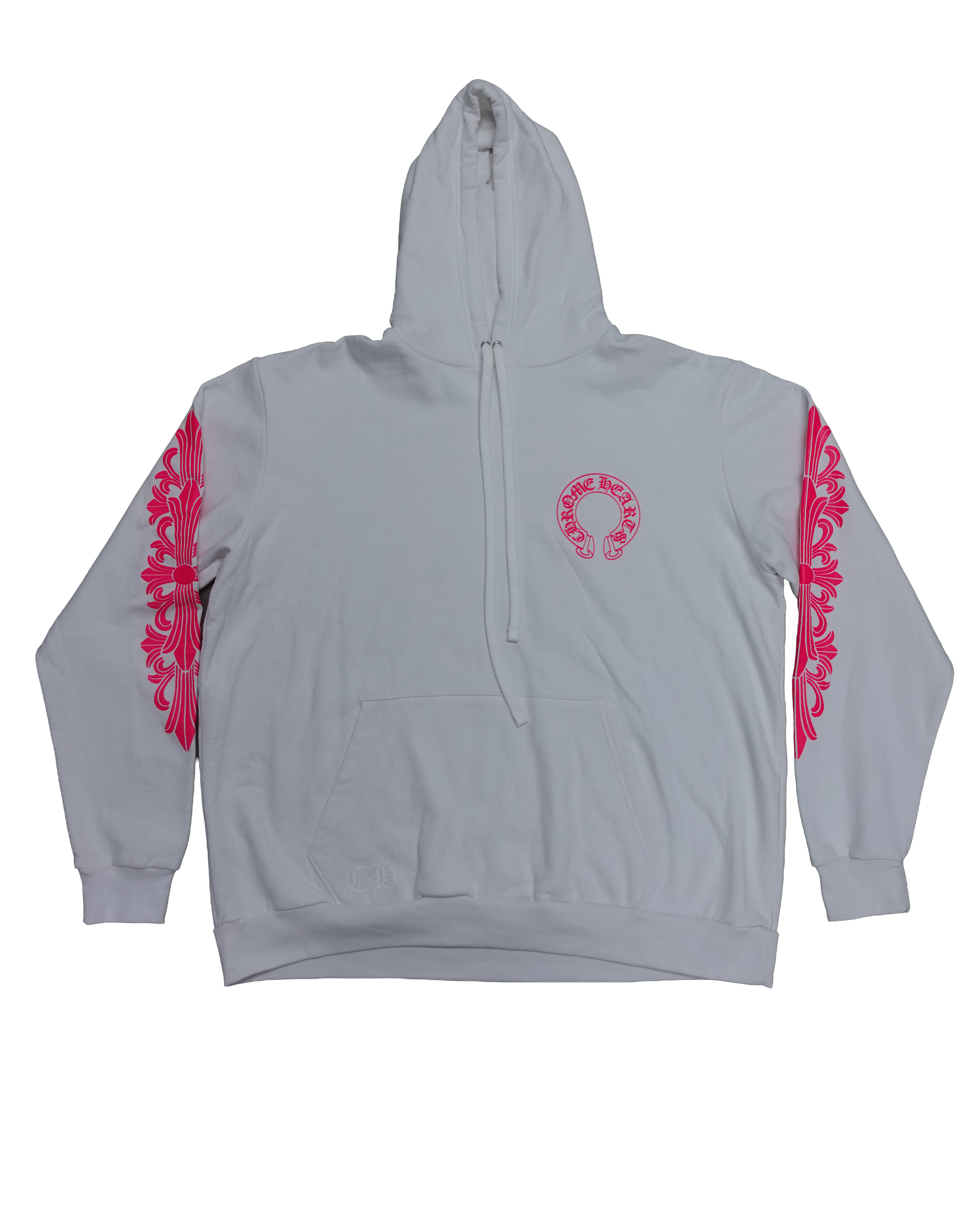 FLORAL HORSESHOE PULLOVER HOODIE WHITE/PINK